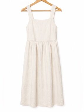 NWOT NLT Linen Blend Midi Dress Cream Sleeveless Tie Back Made in USA Size M